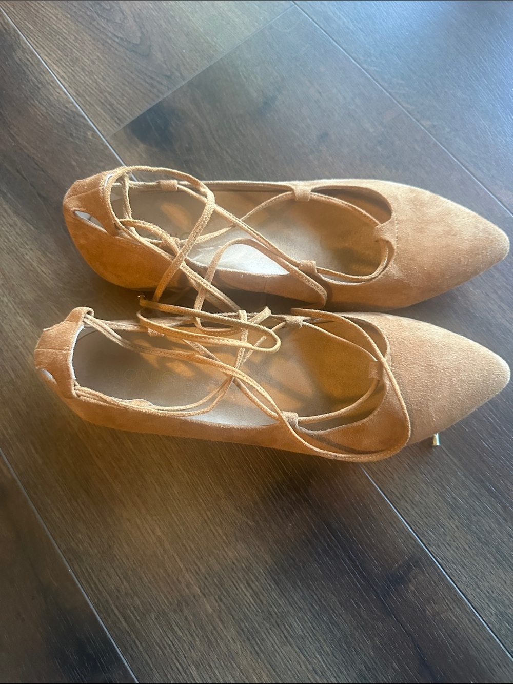 Vionic Women's Lace-Up Pointed Flats in Tan Suede
